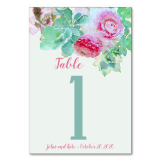 Sage  Succulents and Pink Ranunculas Table Number