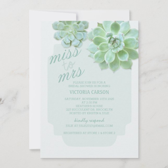 Sage Succulents Cactus Wedding Shower Invitation (Front)
