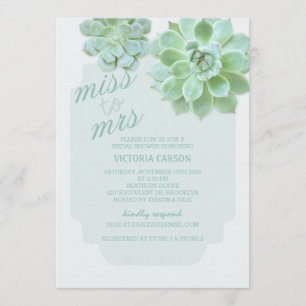 Sage Succulents Cactus Wedding Shower Invitation