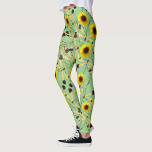 Sage Sunflower Dragenfly Leggings