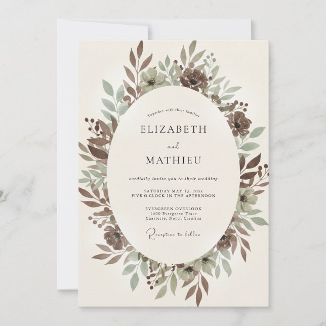 Sage Taupe Foliage Eucalyptus Wedding Invitation (Front)