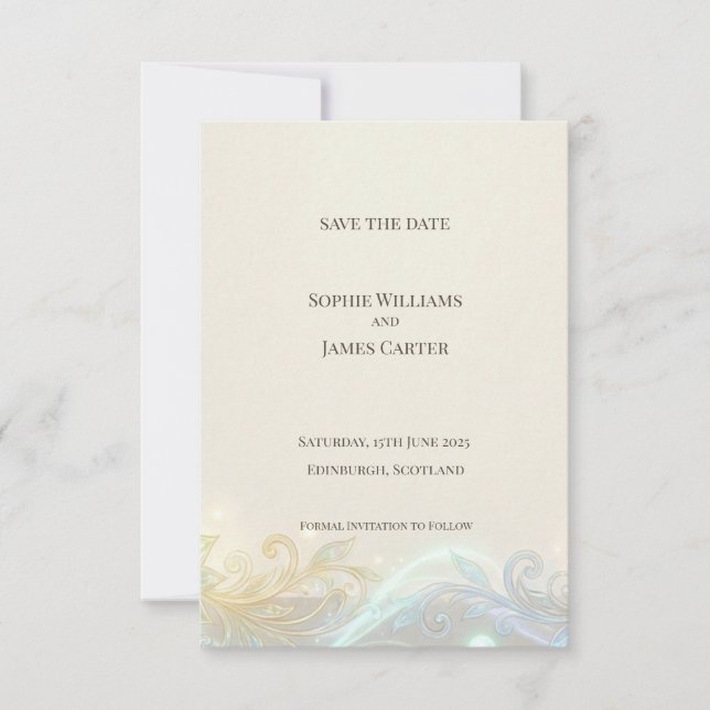 Sage Teal Botanical Save the Date Card (Front)
