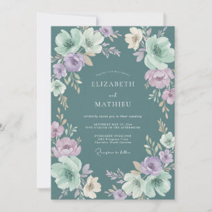 Sage Teal Watercolor Floral Wedding Invitation