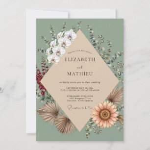 Sage Terracotta Orchid Wedding Invitation