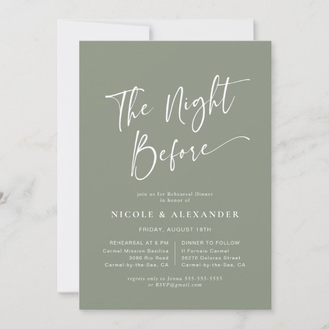 Sage The Night Before Rehearsal Dinner Invitation (Front)