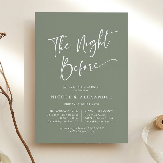 Sage The Night Before Rehearsal Dinner Invitation (Sage Green The Night Before Rehearsal Dinner Invitation)