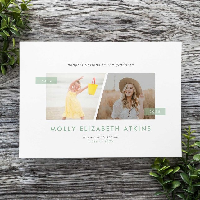 Sage Then and Now Two Photo Graduation Announcement (Creator Uploaded)