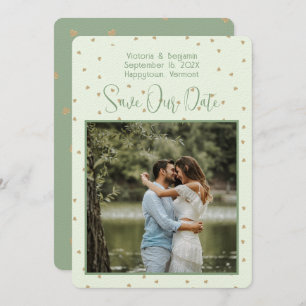 Sage Tiny Hearts Photo Save the Dates Invitation