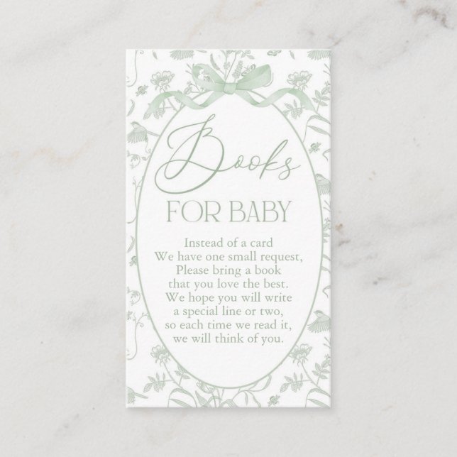 Sage toile Baby Shower Book  Enclosure Card (Front)