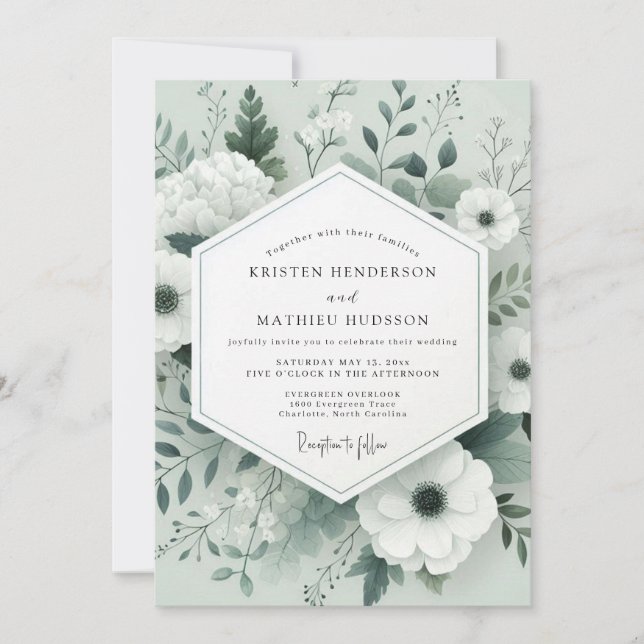 Sage Tonal Botanical Wedding Invitation (Front)