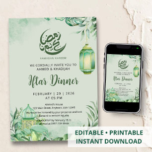 Sage Tropical Leaf Ramadan Iftar Dinner Invitation