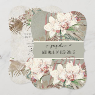 Sage Tropical Orchid Floral Be my Bridesmaid Invitation