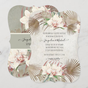 Sage Tropical Orchid Floral Palm Foliage Invitation