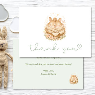 Sage Two Little Bunnies Twin Baby Shower Thank You Card