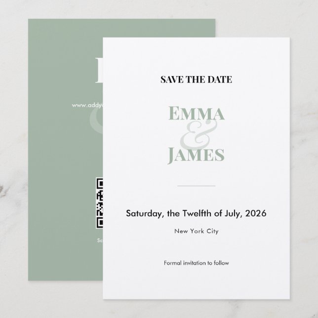 Sage Two-Tone Ampersand Wedding Save the Date (Front/Back)