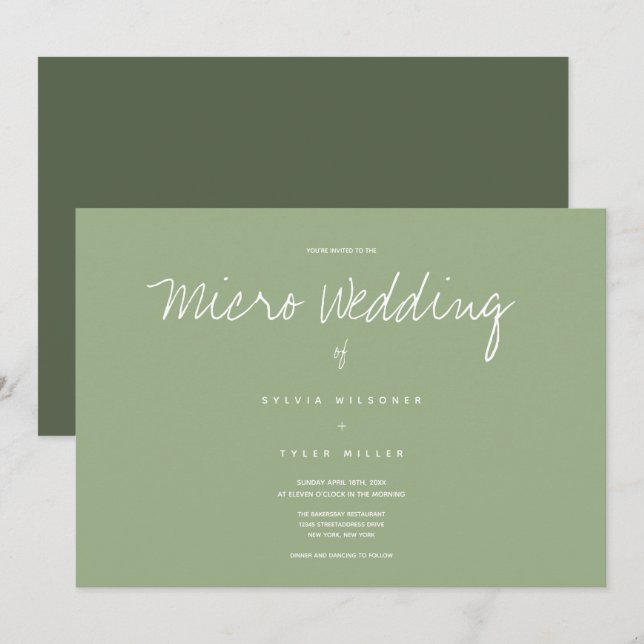 Sage Typography Micro Wedding Invitation (Front/Back)