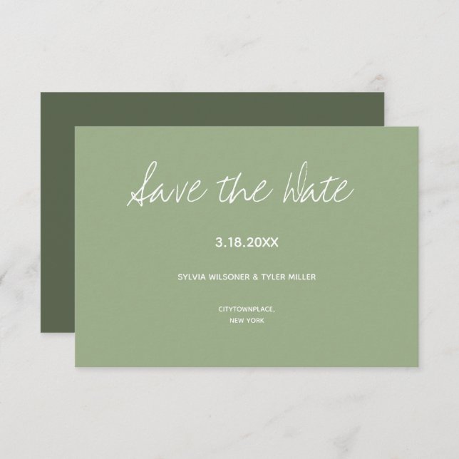 Sage Typography Minimalist Wedding Save The Date (Front/Back)