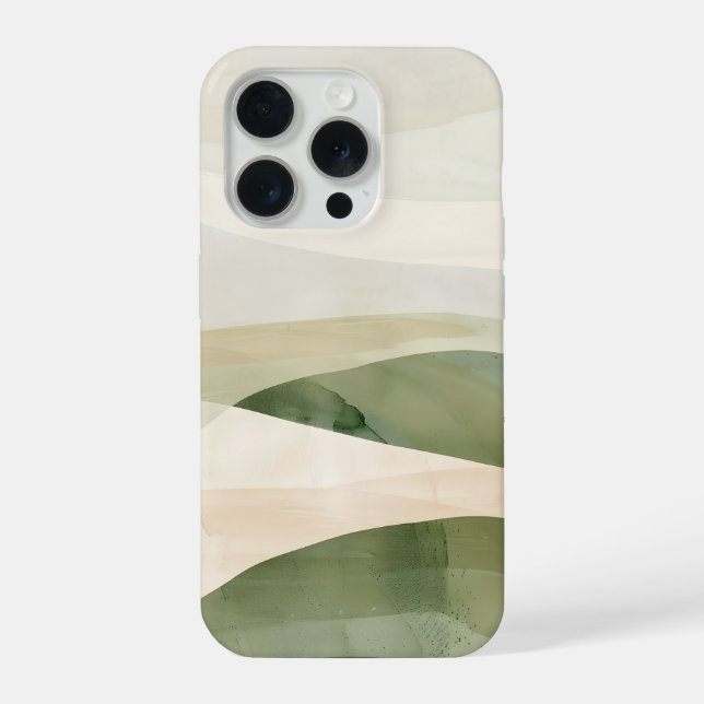Sage Valley Abstract Landscape – Soft Boho Green  iPhone Case (Back)