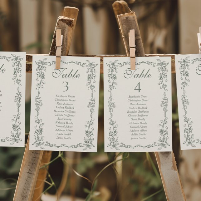 Sage Victorian Wedding Seating Chart Sign Cards (Creator Uploaded)