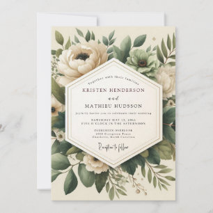 Sage Vintage Anemone Wedding Invitation