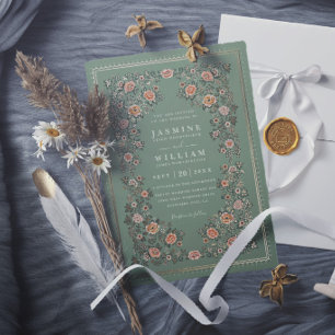 Sage Vintage Blooming Floral Chic Elegant Wedding Invitation