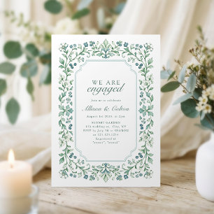 Sage Vintage Botanical Floral Engagement Party Invitation