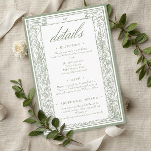 Sage Vintage Botanical Trellis Arch Wedding Detail Enclosure Card
