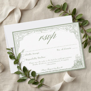Sage Vintage Botanical Trellis Arch Wedding QR RSVP Card