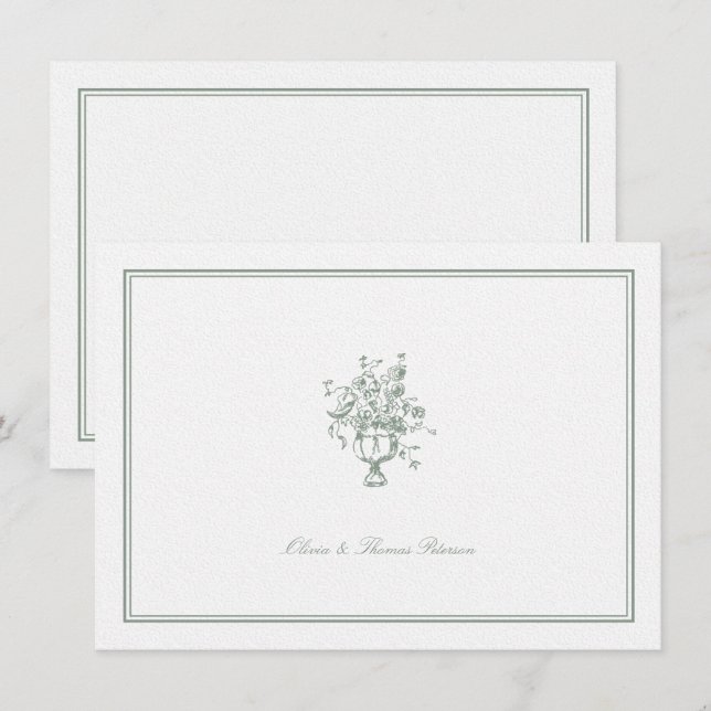 Sage Vintage Bouquet Classic Frame Wedding Couple Card (Front/Back)