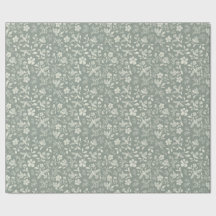 Sage Vintage Floral Bird Print Wrapping Paper