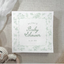 Sage Vintage Floral Toile Scalloped Baby Shower