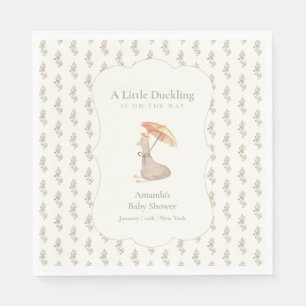 Sage Vintage Flower Umbrella Duck Baby Shower  Napkin