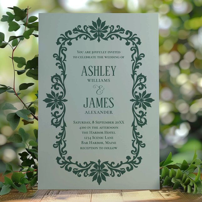 Sage Vintage Ornate Botanical Frame Wedding Invitation (Creator Uploaded)