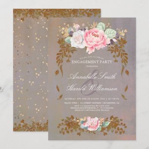 Sage Violet Gold Blush   Floral Engagement Party Invitation