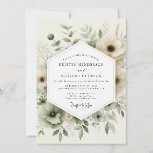 Sage Watercolor Anemone Wedding Invitation