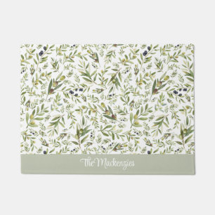 Sage Watercolor French Country Olive Name Monogram Doormat
