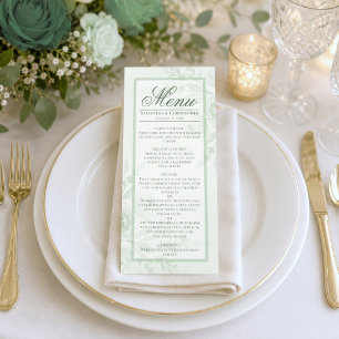 Sage Watercolor Peonies Elegant Boho Chic Wedding Menu