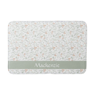 Sage Watercolor Wildflower Floral Custom Name Bath Mat