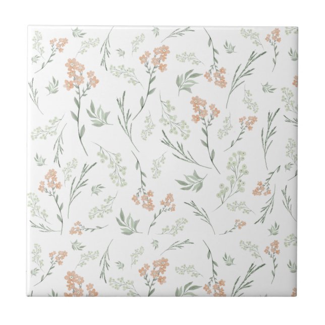 Sage Watercolor Wildflower Floral Tile (Front)