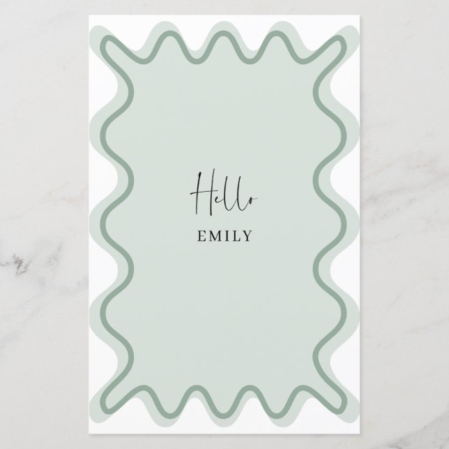 Sage Wavy Border menu card with name (Back)