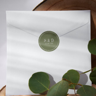 Sage |  Wedding Classic Monogram Round Sticker