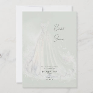 Sage Wedding Dress Bridal Shower Invitation