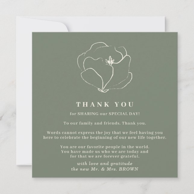Sage Wedding green Indie Rustic Simple thank you Invitation (Front)