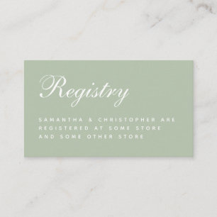 Sage Wedding Registry Elegant Script Simple Green Enclosure Card