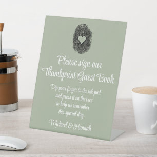 Sage Wedding Thumbprint Guest Book Reception Table Pedestal Sign