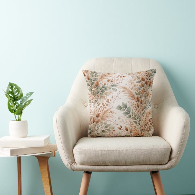Sage & Wheat Meadow Botanical Pattern Cushion (Chair)