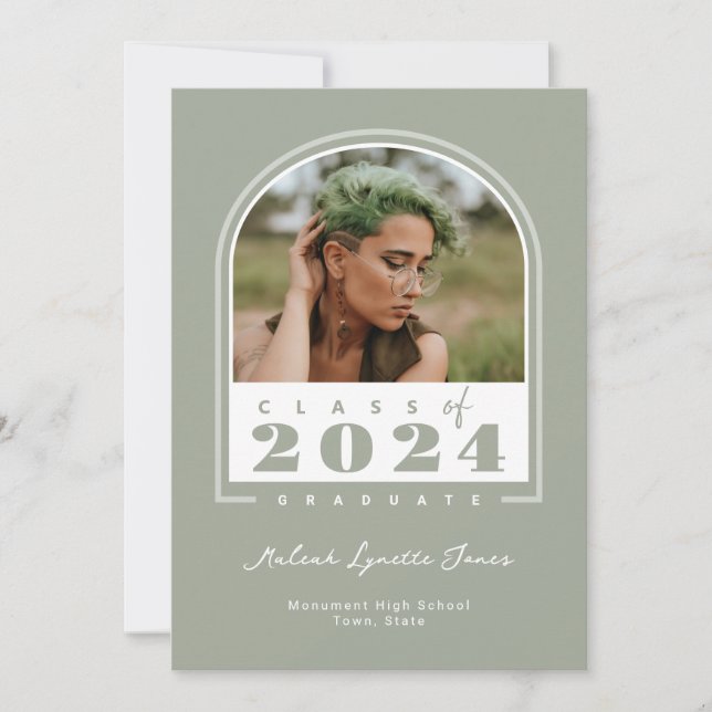 Sage White 2024 Modern Arch Photo Graduation Announcement (Front)