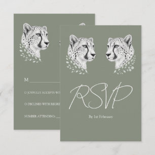 Sage White Cheetah Wedding Elegant Safari Style RSVP Card