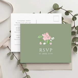 Sage & White   Chic Wedding RSVP Response Postcard