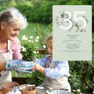 Sage White Floral Elegant 85th Birthday Party  Invitation